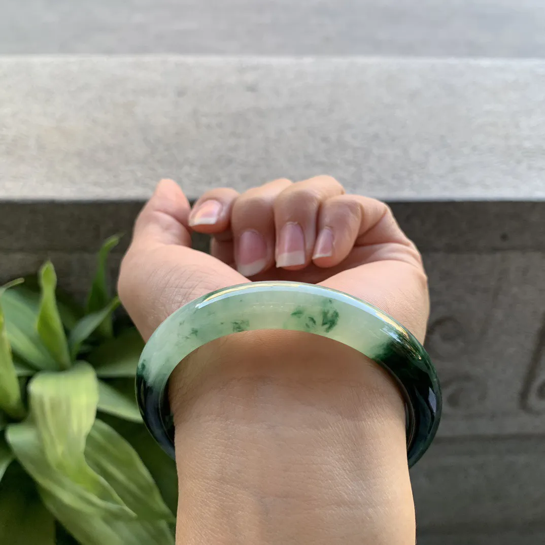 圈口 56.9-10.8-7.8【墨绿正圈手镯】正圈56 57可戴