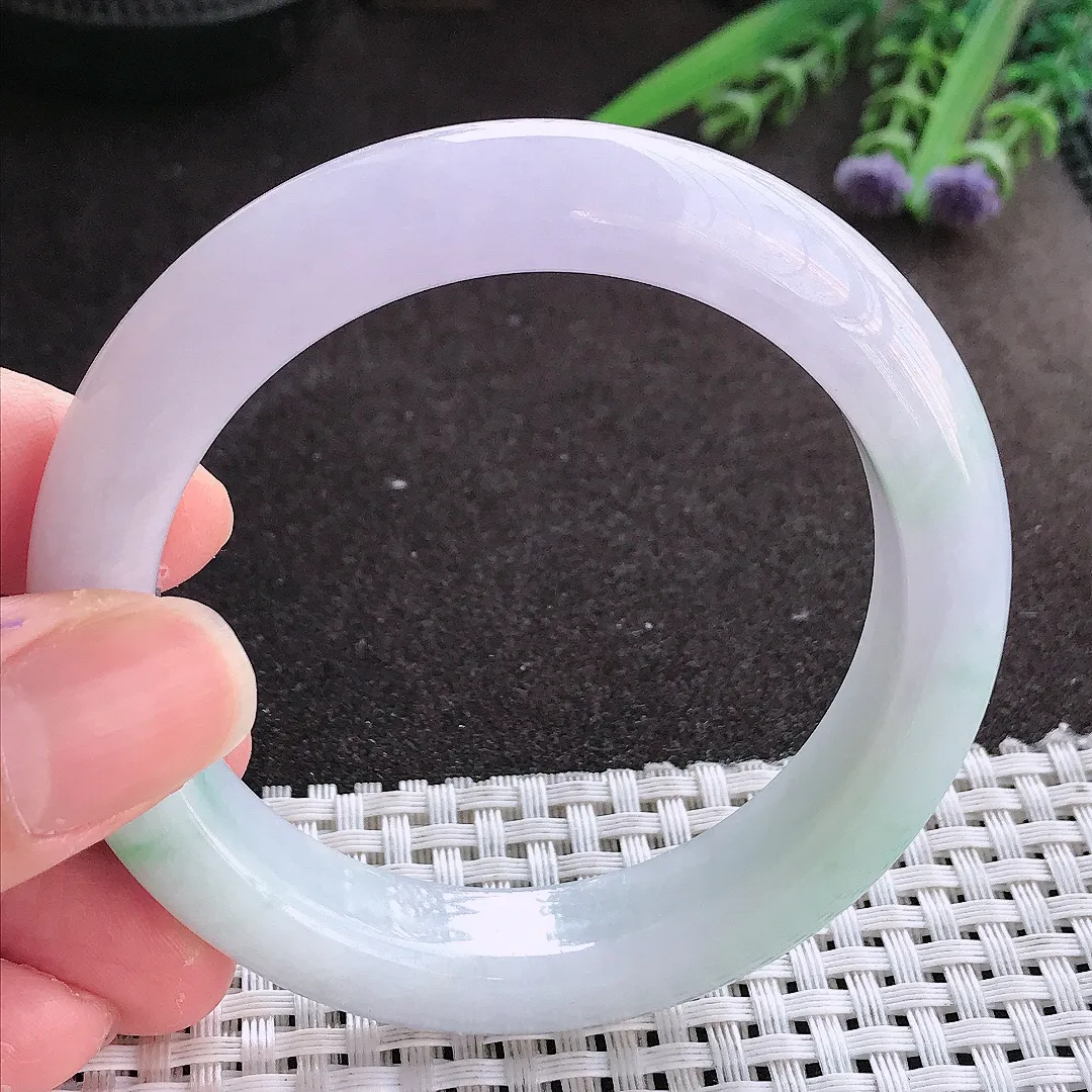 实拍翡翠A货54.5/12.5/9.2老坑秀气冰润紫罗兰手镯翡翠玉镯女款百搭