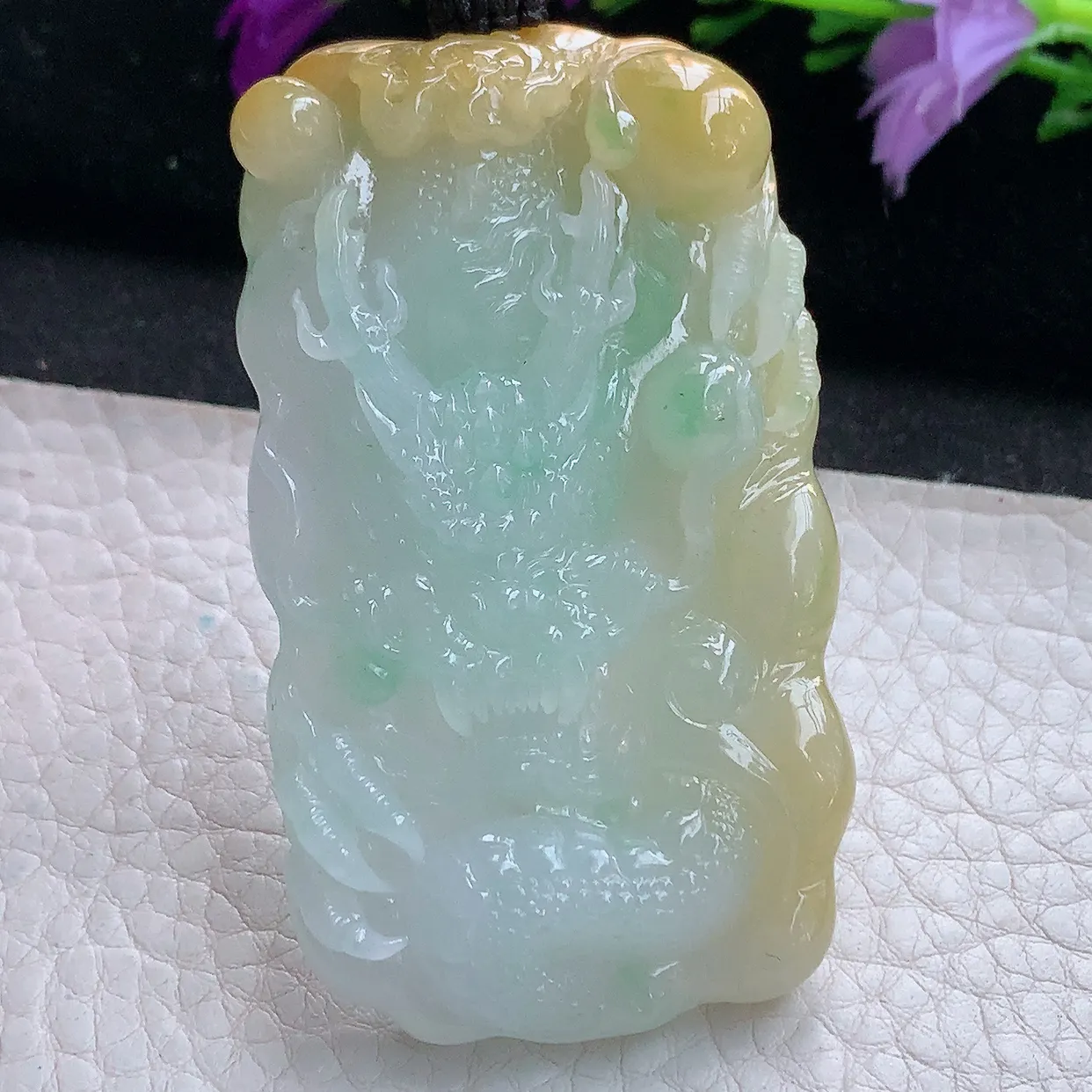 yl实拍66.6*38*11.6缅甸翡翠精雕黄加绿龙牌项坠 厚装霸气神龙降瑞