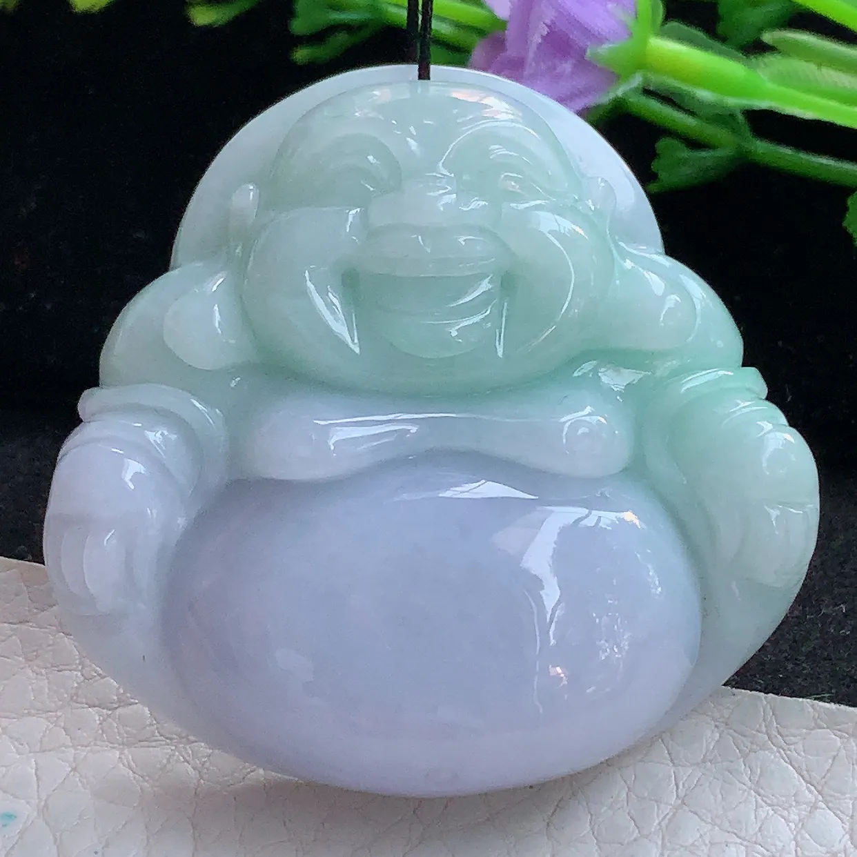 zen实拍48.6*50.5*13天然缅甸翡翠春彩大佛公吊坠 紫罗兰大肚弥勒佛像