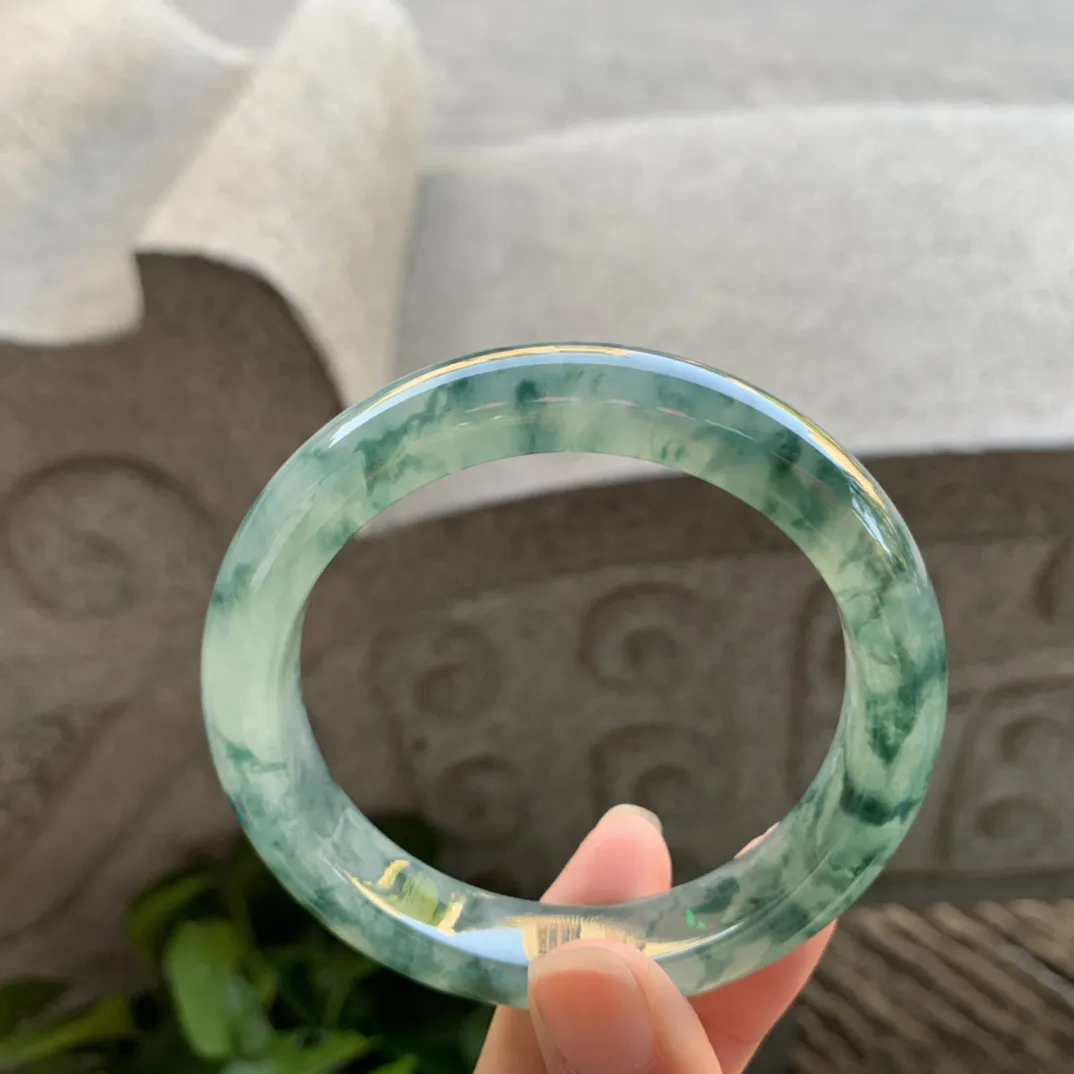 圈口57.6-12.4-9 【冰种飘花正圈手镯】正圈57 58可戴