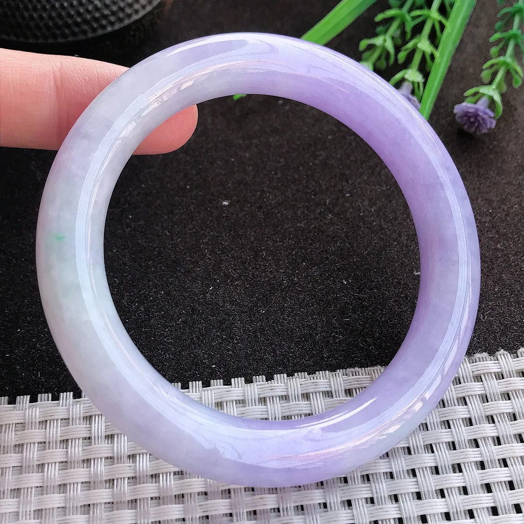实拍翡翠A货60/10.8/10.9大圈口老坑精美冰润浓艳紫罗兰圆条手镯翡翠玉镯