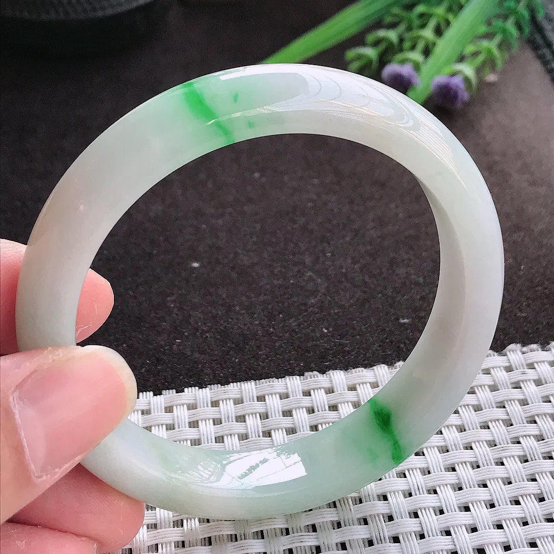 实拍翡翠A货56.5/12.5/8.2老坑精美温润飘阳绿手镯宽边翡翠玉镯女款百搭