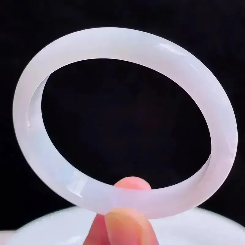 55圈贵妃天然翡翠A货淡紫玉手镯好种水春彩水润手镯36.25g