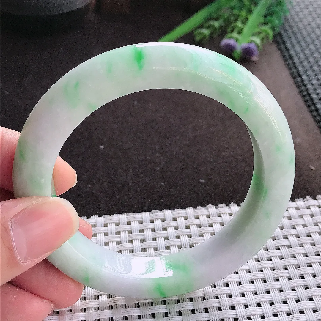 实拍翡翠A货58.5/11.8/10.3老坑精美温润飘阳绿手镯宽边翡翠玉镯女款百搭