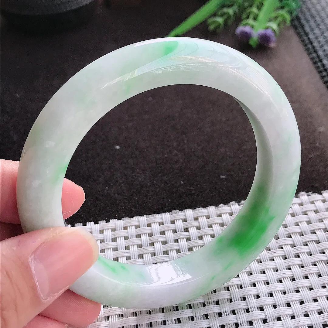 实拍翡翠A货58.5/11.8/10.3老坑精美温润飘阳绿手镯宽边翡翠玉镯女款百搭