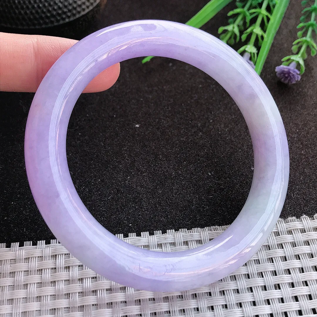 实拍翡翠A货60/10.8/10.9大圈口老坑精美冰润浓艳紫罗兰圆条手镯翡翠玉镯