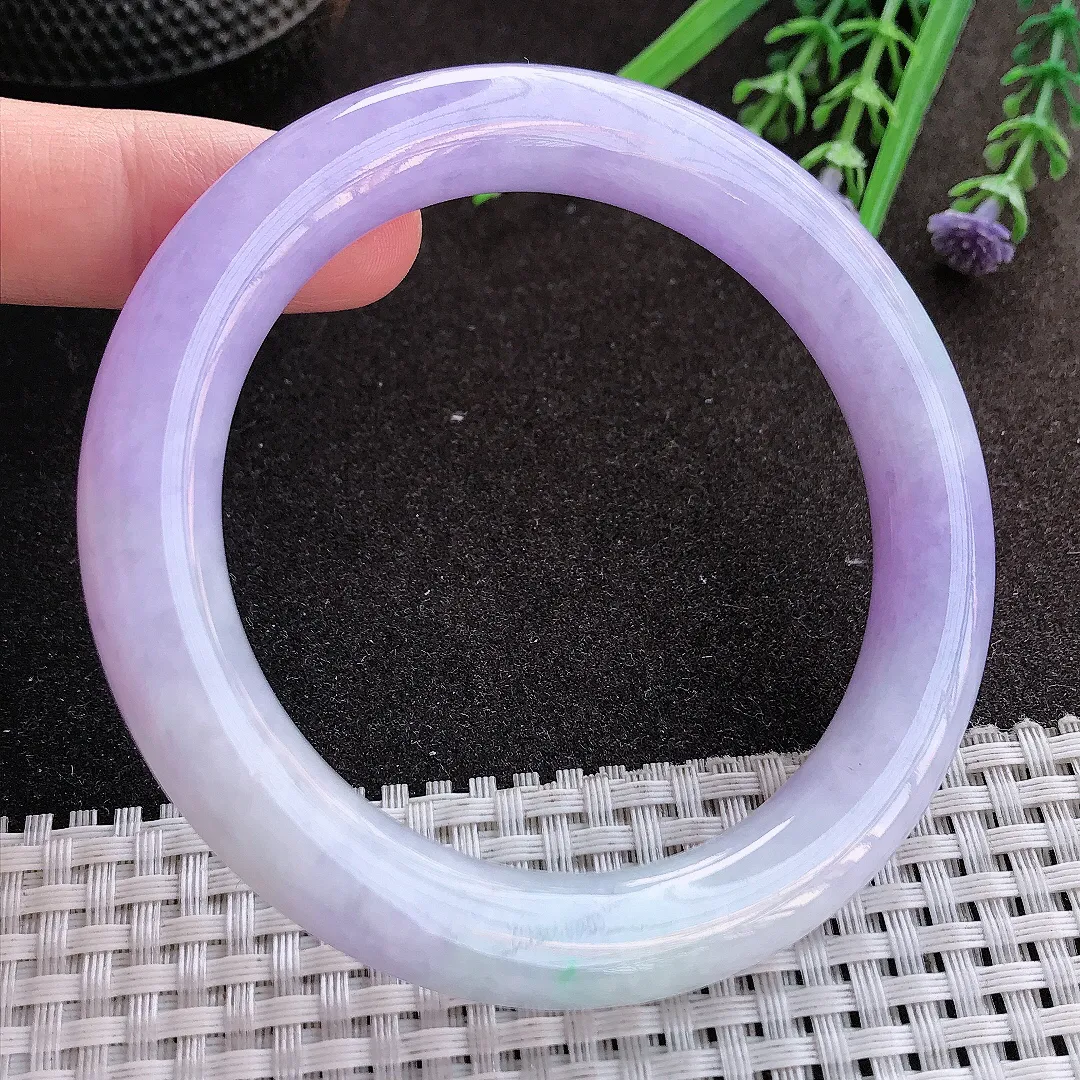 实拍翡翠A货60/10.8/10.9大圈口老坑精美冰润浓艳紫罗兰圆条手镯翡翠玉镯