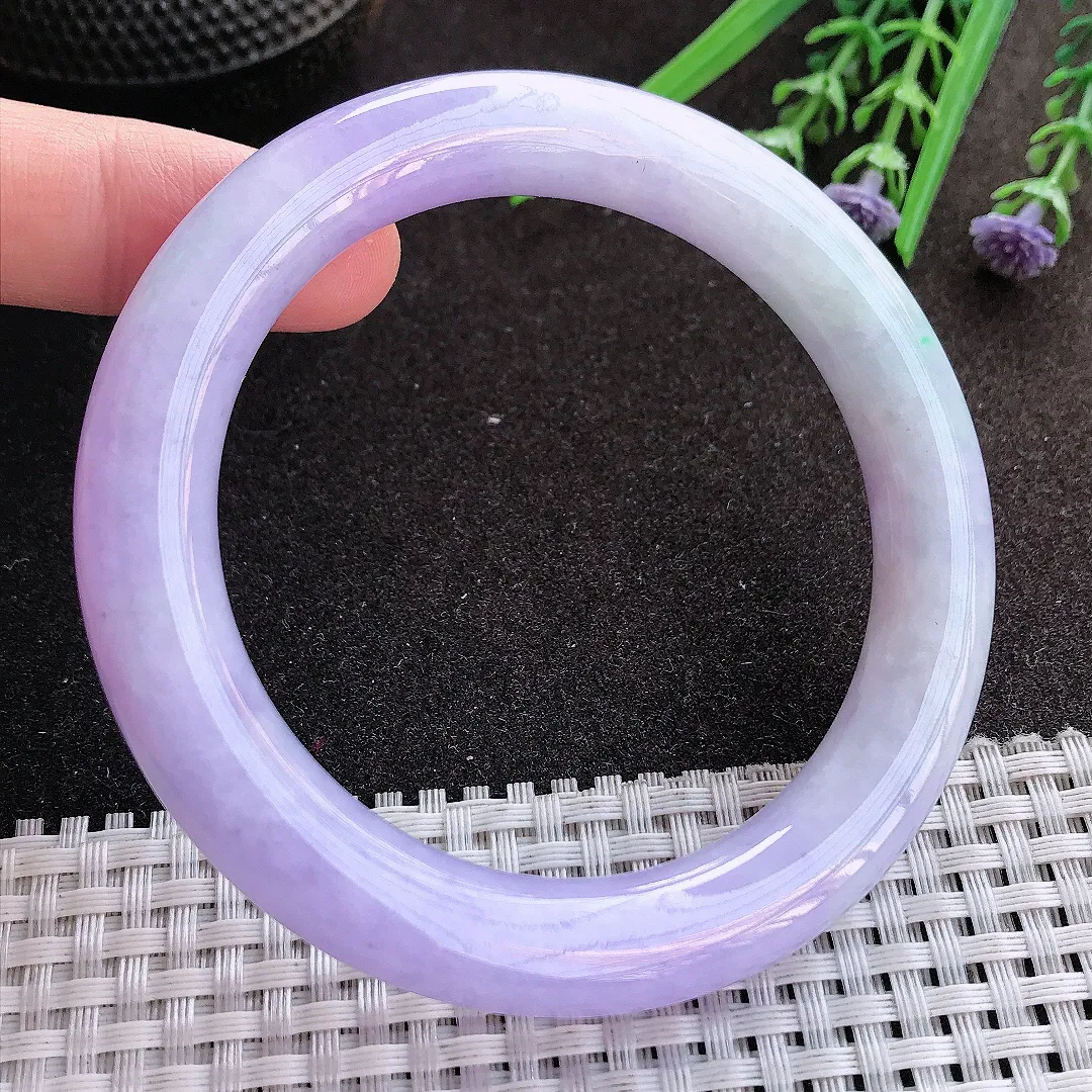 实拍翡翠A货60/10.8/10.9大圈口老坑精美冰润浓艳紫罗兰圆条手镯翡翠玉镯