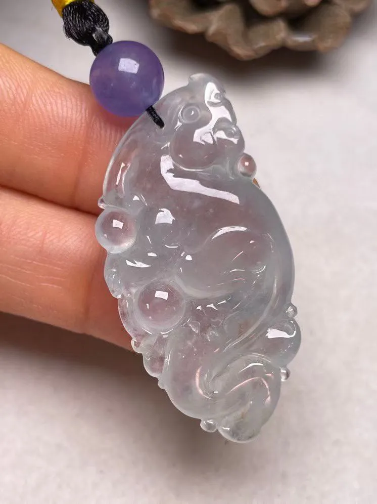 冰种飘花【龙行天下】吊坠，种水好，玉质细腻 ，卖相好.