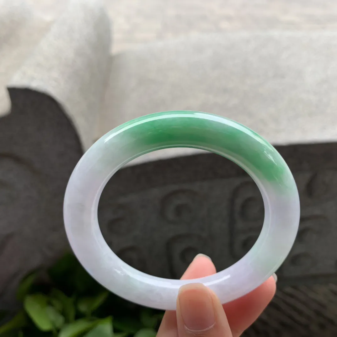 小圈口 53.4-10.3毫米【飘绿圆条手镯】圆条53 54可戴