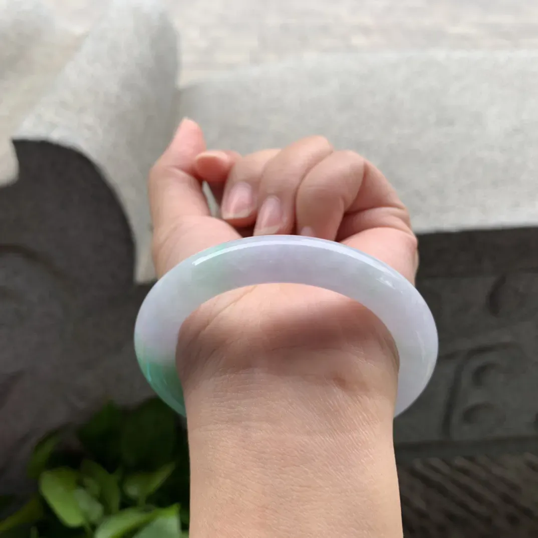 小圈口 53.4-10.3毫米【飘绿圆条手镯】圆条53 54可戴