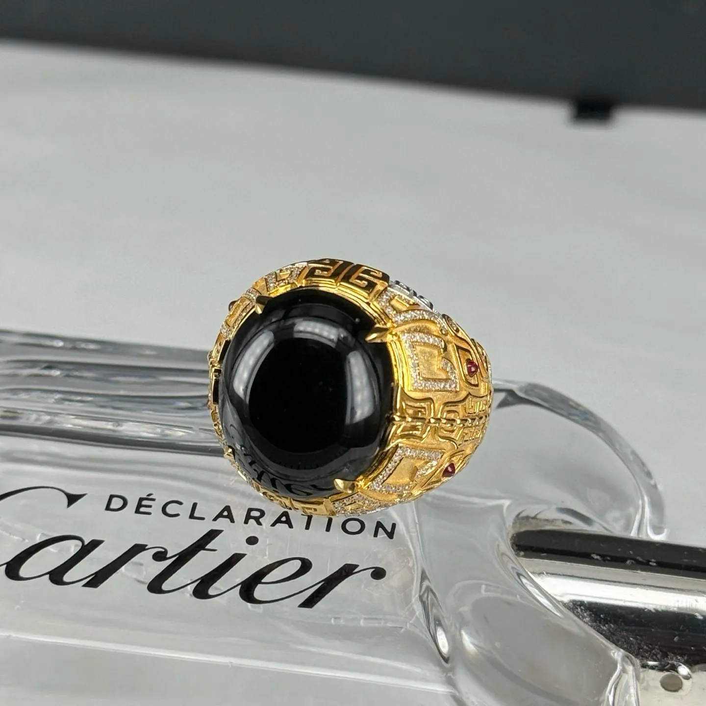 精品豪镶墨翠大男戒 种好色正 黑度极好 打灯通透 油性极好  尺寸19.6