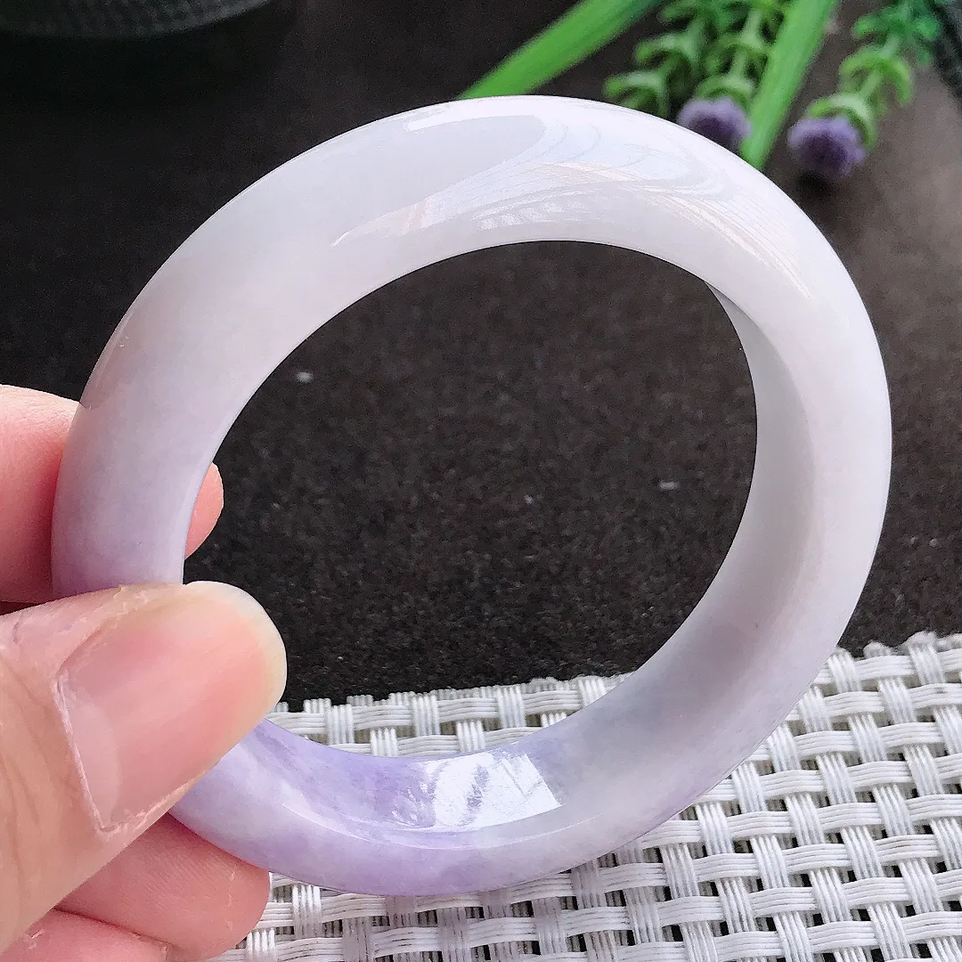 实拍翡翠A货51.5/13.1/9老坑冰润特色紫罗兰手镯宽边翡翠玉镯女款百搭