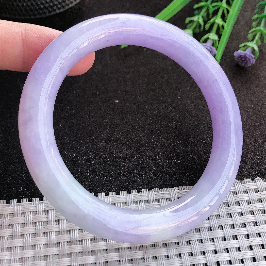 实拍翡翠A货60/10.8/10.9大圈口老坑精美冰润浓艳紫罗兰圆条手镯翡翠玉镯