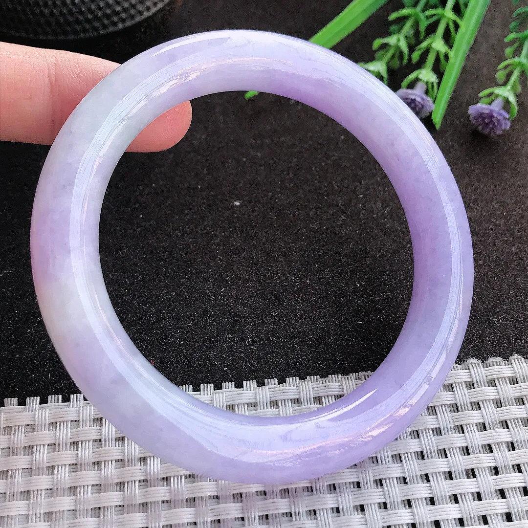 实拍翡翠A货60/10.8/10.9大圈口老坑精美冰润浓艳紫罗兰圆条手镯翡翠玉镯