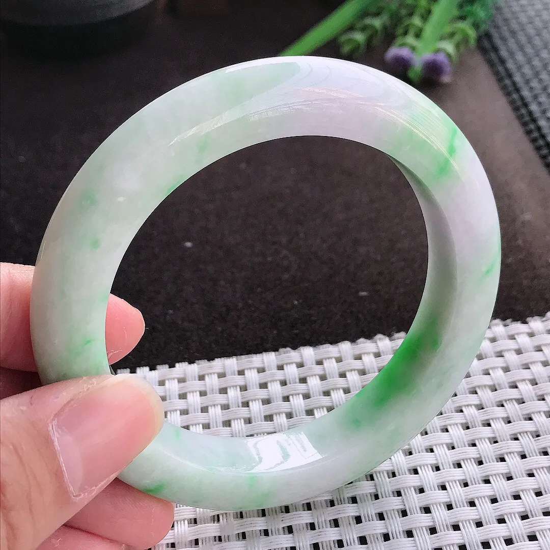 实拍翡翠A货58.5/11.8/10.3老坑精美温润飘阳绿手镯宽边翡翠玉镯女款百搭