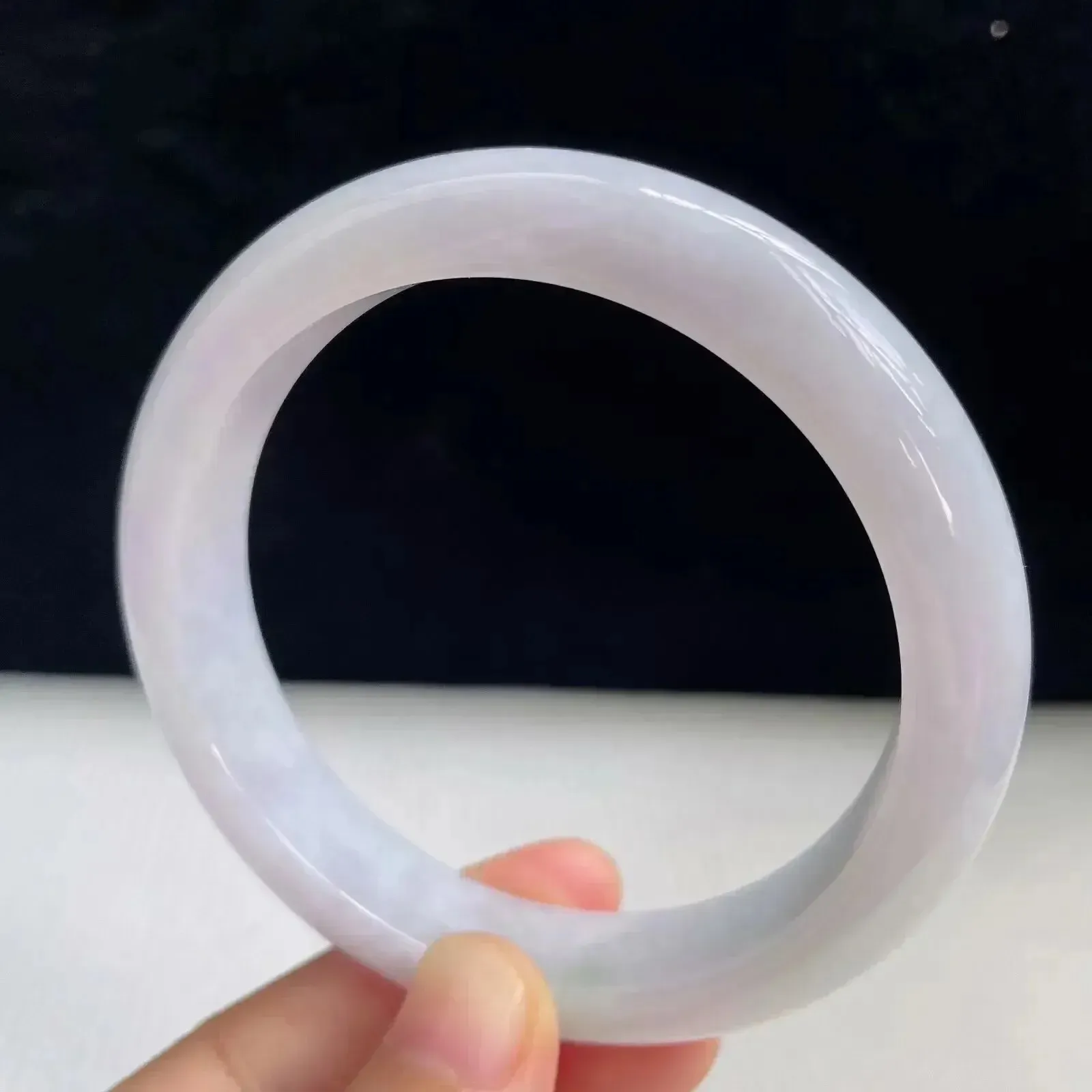 天然翡翠A货淡紫罗兰好种水58mm正圈手镯57.22克