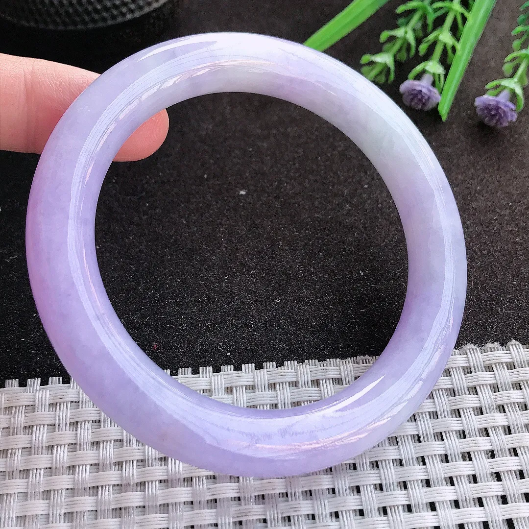 实拍翡翠A货60/10.8/10.9大圈口老坑精美冰润浓艳紫罗兰圆条手镯翡翠玉镯