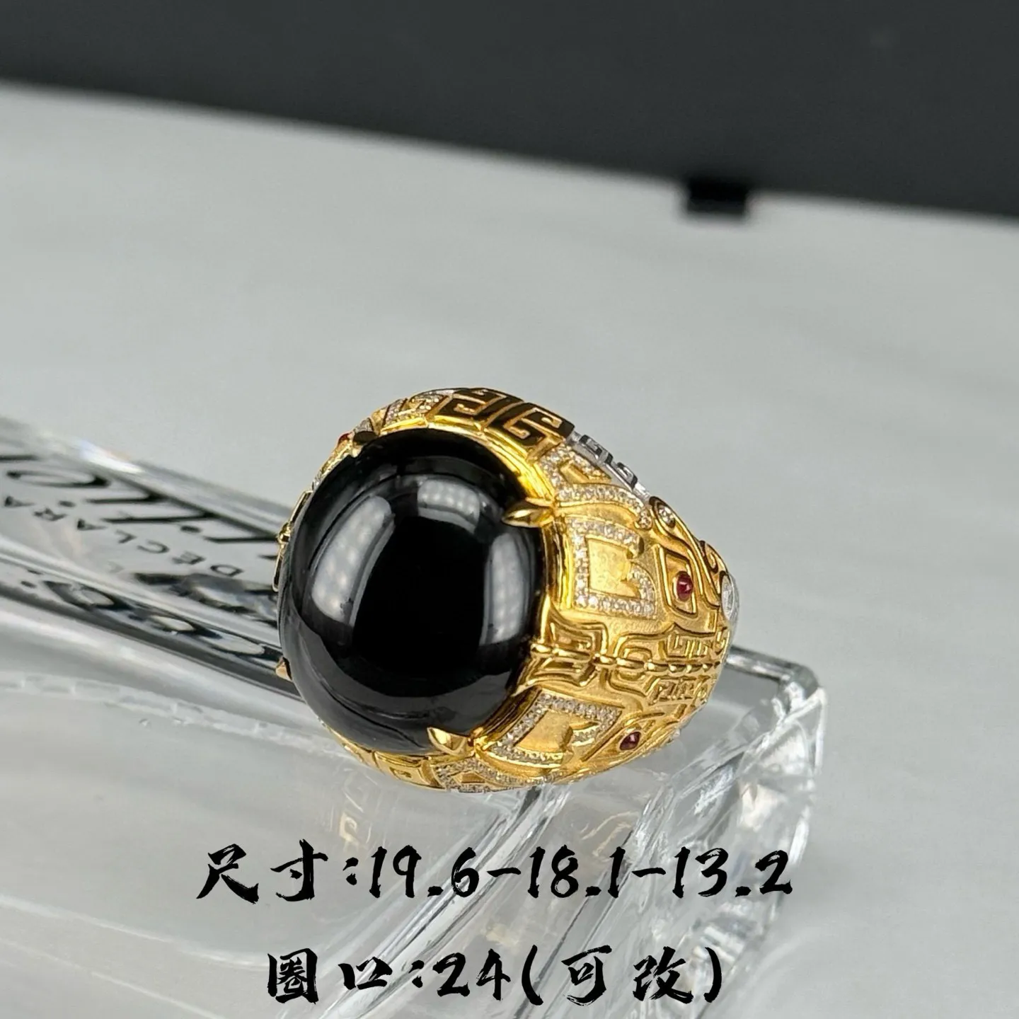 精品豪镶墨翠大男戒 种好色正 黑度极好 打灯通透 油性极好  尺寸19.6