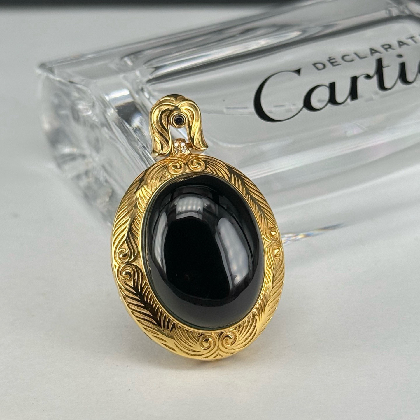 精品18k墨翠蛋面吊坠 种好色正 黑度极好 打灯通透 油性十足 尺寸40.1