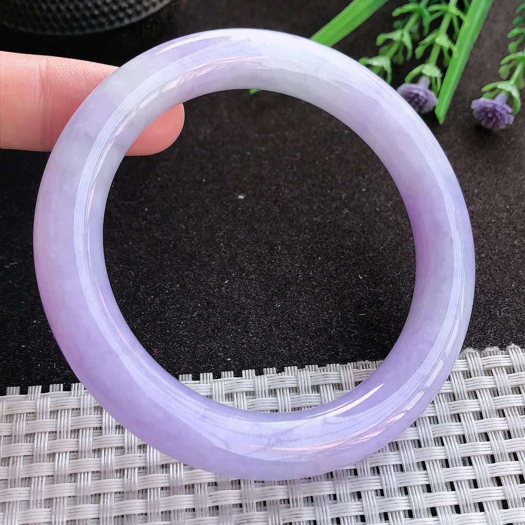 实拍翡翠A货60/10.8/10.9大圈口老坑精美冰润浓艳紫罗兰圆条手镯翡翠玉镯