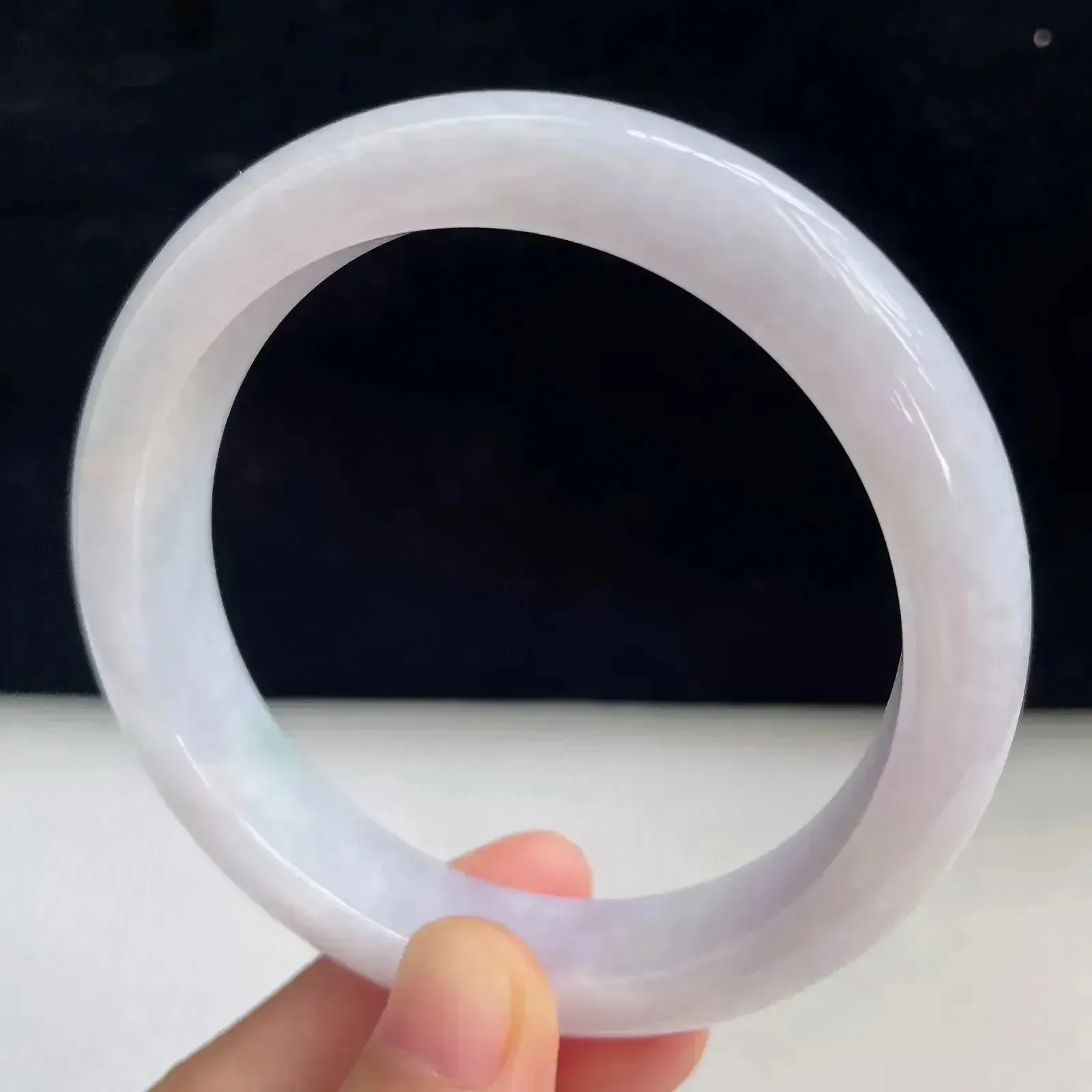 天然翡翠A货淡紫罗兰好种水58mm正圈手镯57.22克