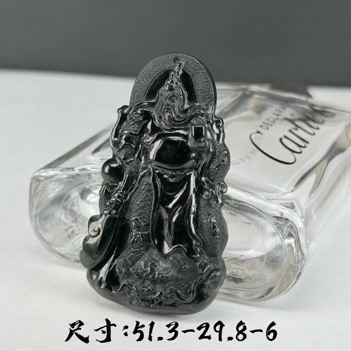 精品墨翠关公 种好色正 黑度极好 打灯通透 油性十足 尺寸51.3