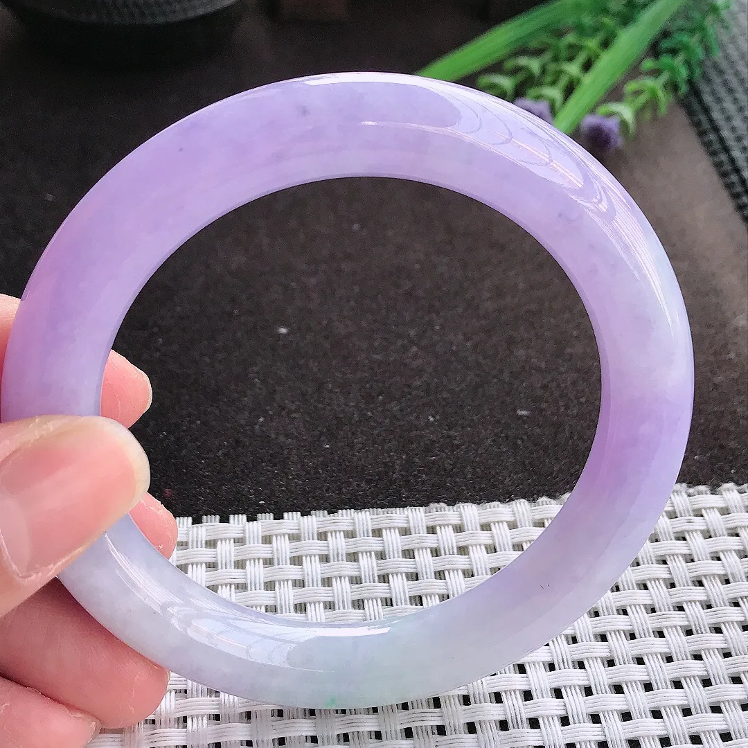 实拍翡翠A货60/10.8/10.9大圈口老坑精美冰润浓艳紫罗兰圆条手镯翡翠玉镯
