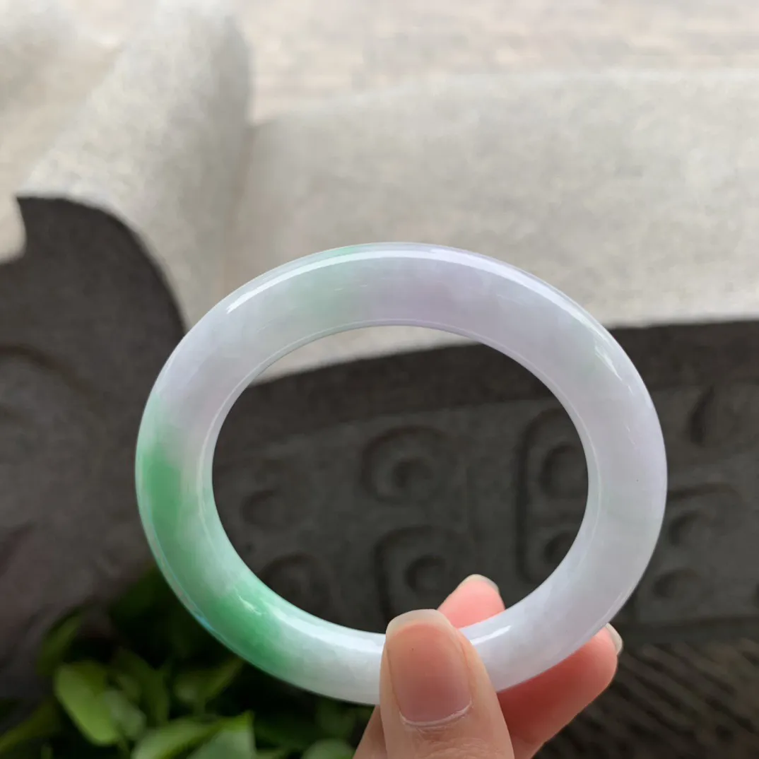 小圈口 53.4-10.3毫米【飘绿圆条手镯】圆条53 54可戴