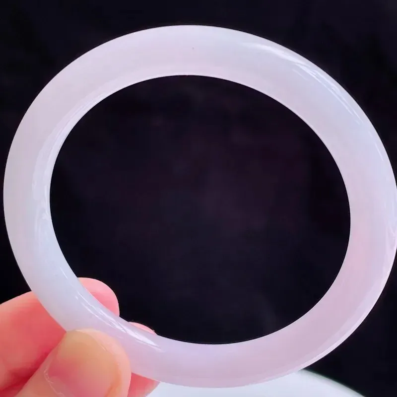 55圈有种有色天然翡翠A货淡紫玉手镯好种水春彩水润圆条手镯34.24g