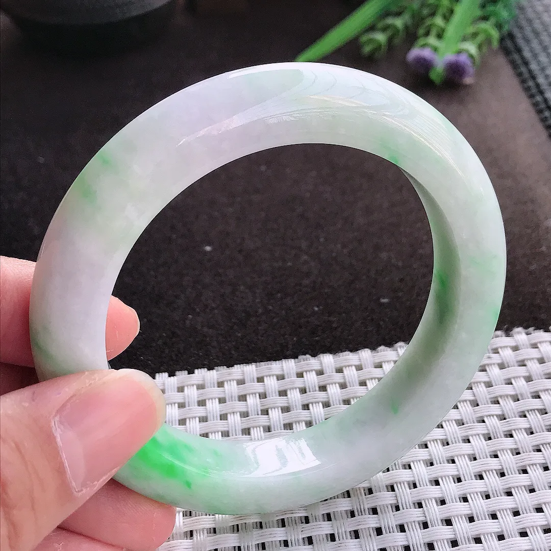 实拍翡翠A货58.5/11.8/10.3老坑精美温润飘阳绿手镯宽边翡翠玉镯女款百搭