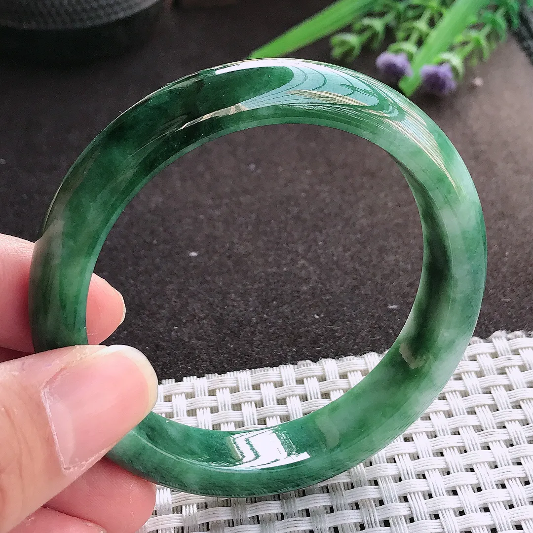 实拍翡翠A货56.5/12.8/7.9老坑精美特色飘花手镯宽边翡翠玉镯女款百搭