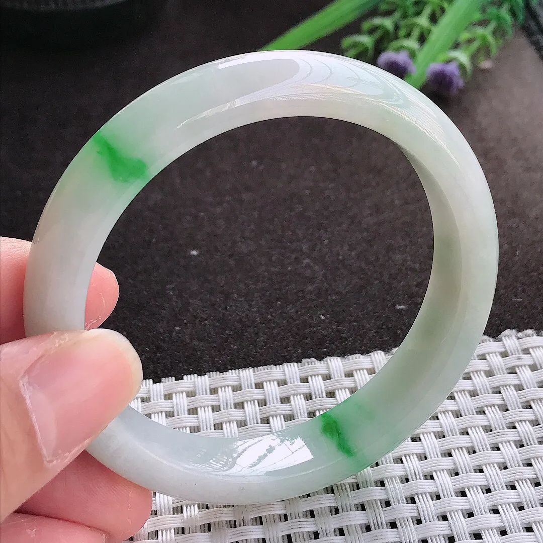 实拍翡翠A货56.5/12.5/8.2老坑精美温润飘阳绿手镯宽边翡翠玉镯女款百搭