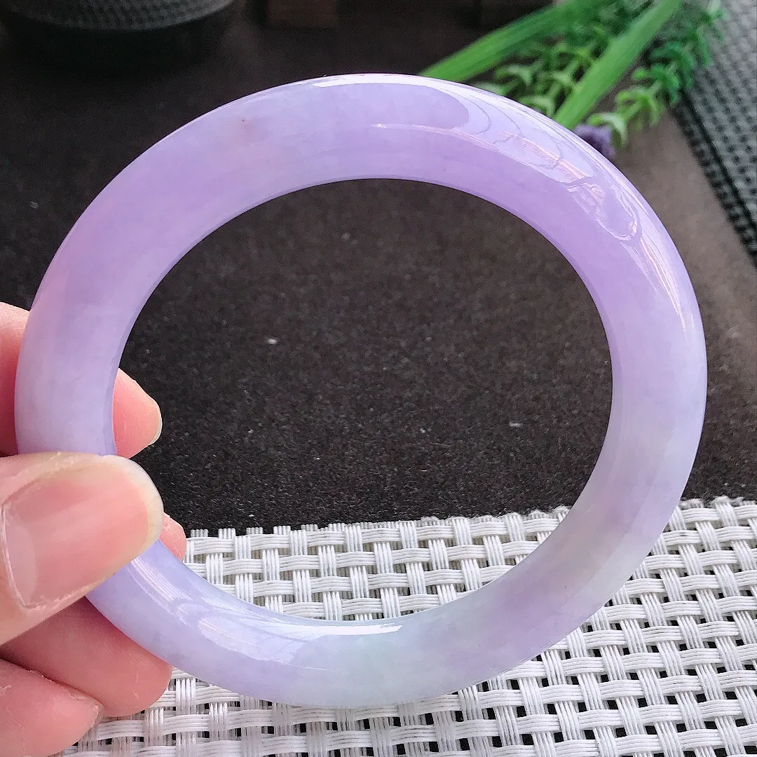 实拍翡翠A货60/10.8/10.9大圈口老坑精美冰润浓艳紫罗兰圆条手镯翡翠玉镯
