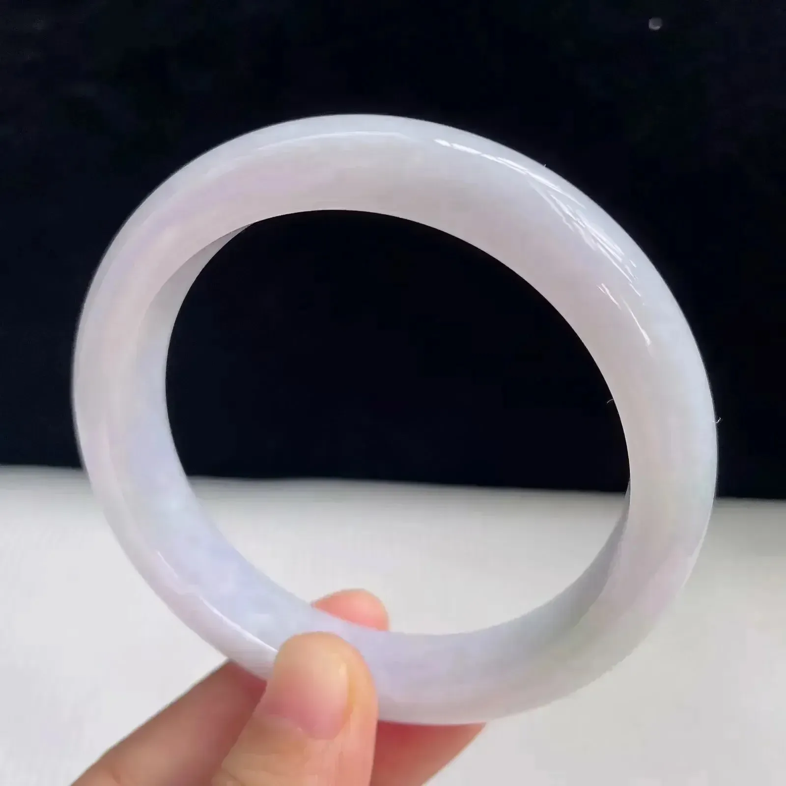 天然翡翠A货淡紫罗兰好种水58mm正圈手镯57.22克