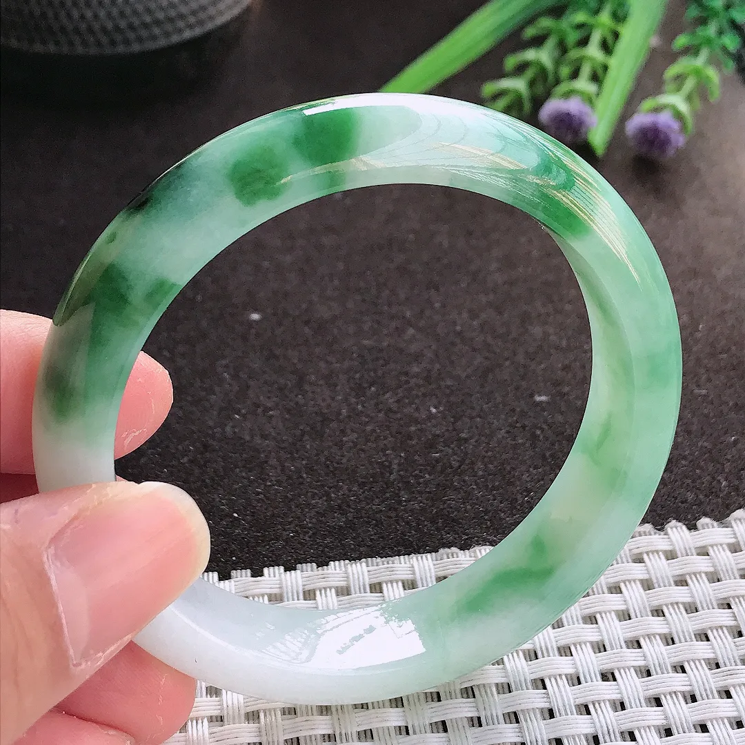 实拍翡翠A货54/12.2/7.8老坑冰润飘绿手镯宽边翡翠玉镯女款百搭