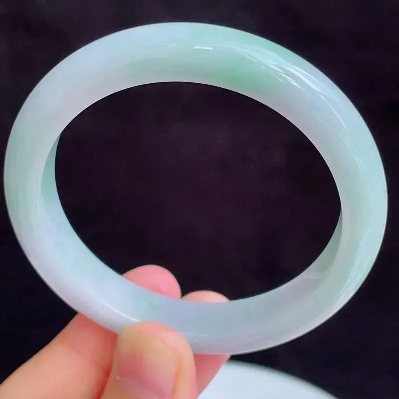 55圈有种有色天然翡翠A货玉手镯好种水春彩水润手镯49.71g