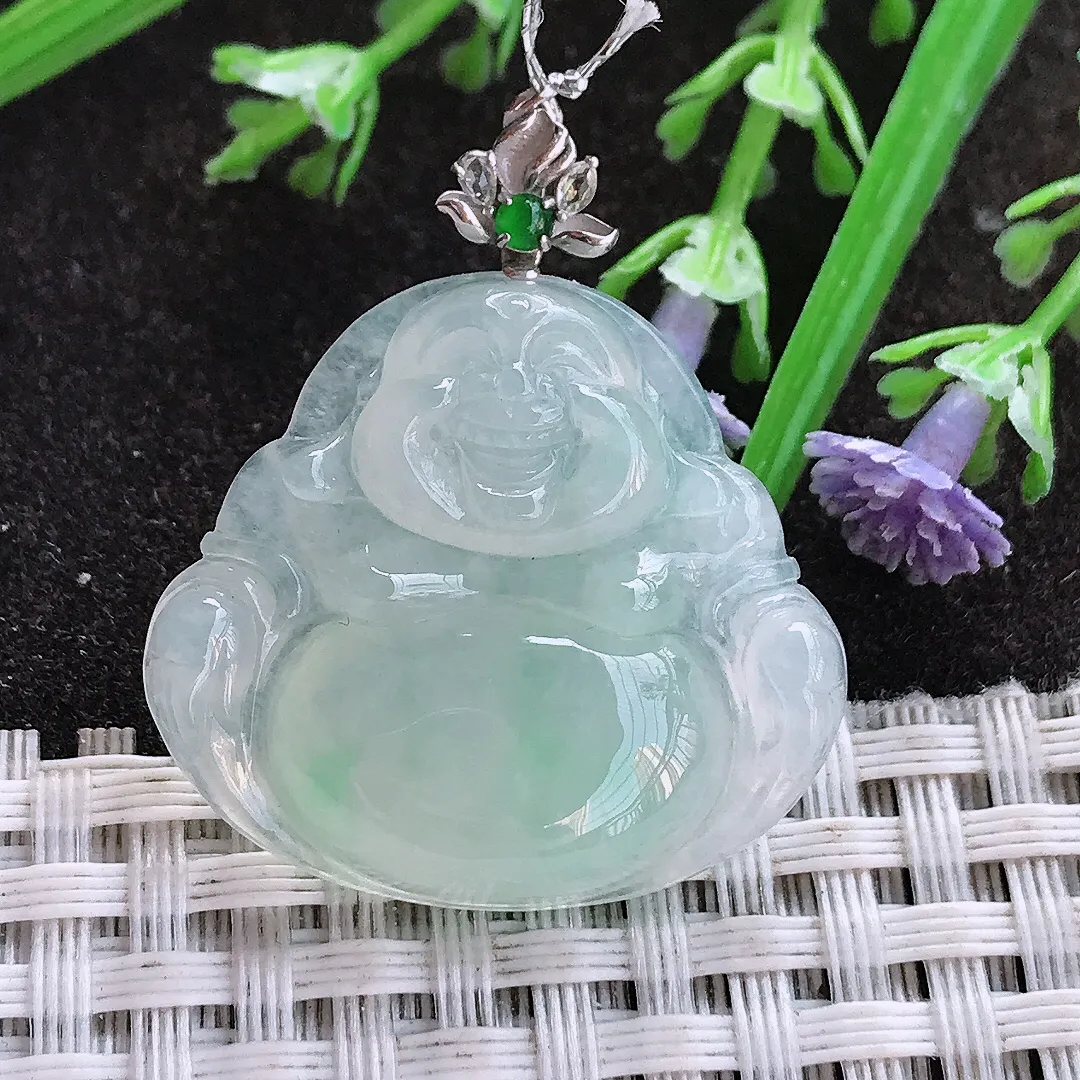 实拍A货翡翠27/29.8/5.8老坑18k金镶嵌冰胶佛公吊坠翡翠玉佛挂件