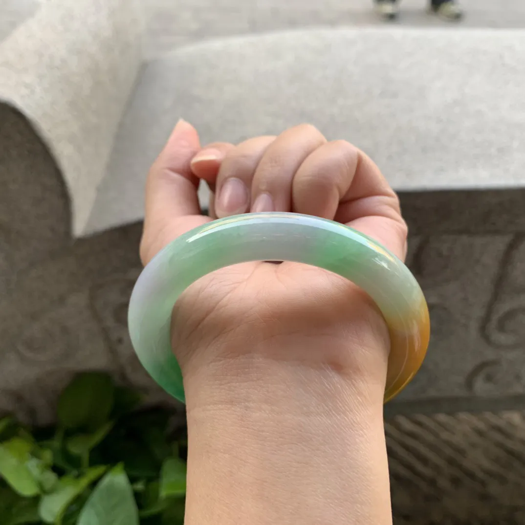圈口56-10.8【黄加绿圆条手镯】圆条56 57可戴