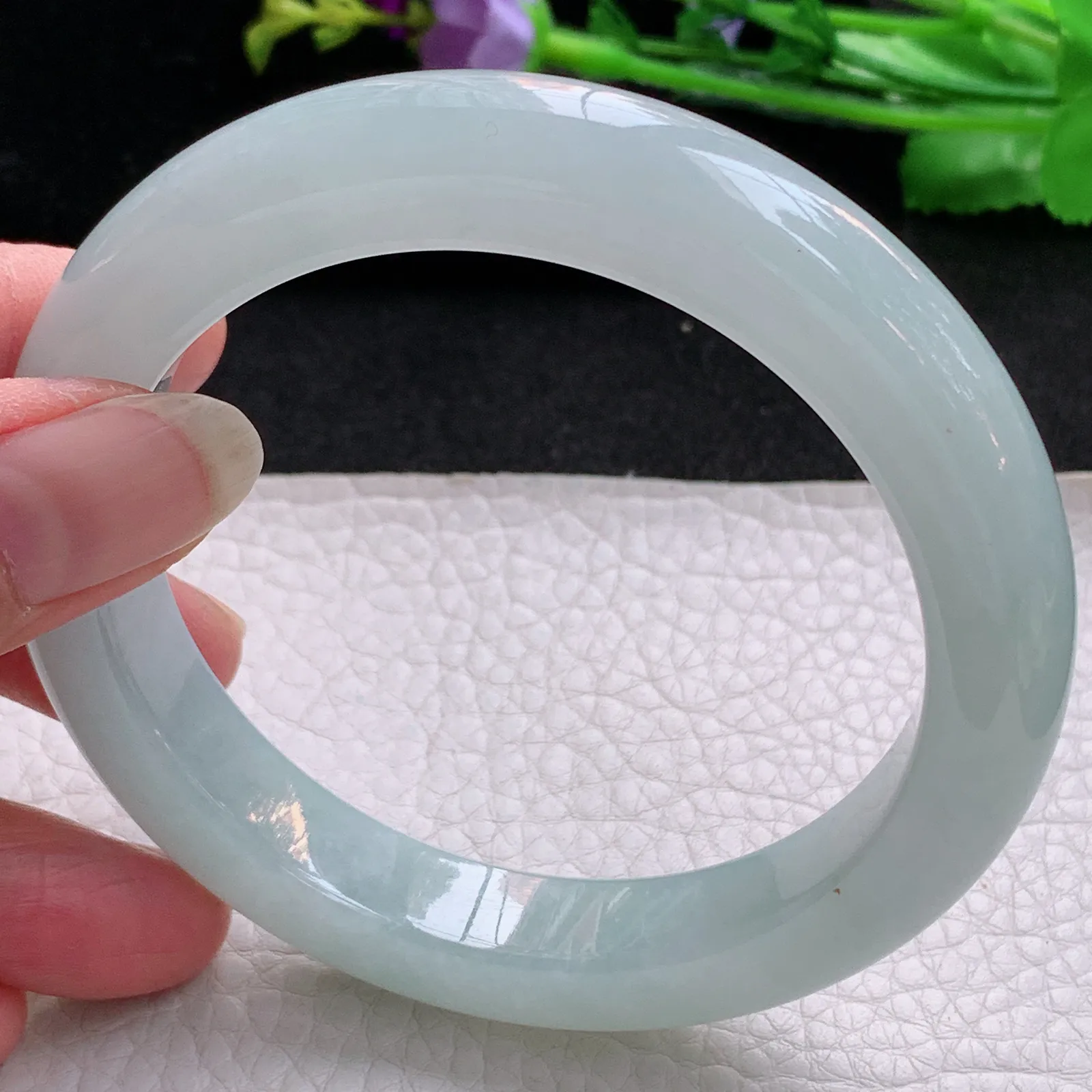 nr大圈口61.5*12.3*10平安镯 天然缅甸翡翠冰晴玉手镯厚装宽边玉手环