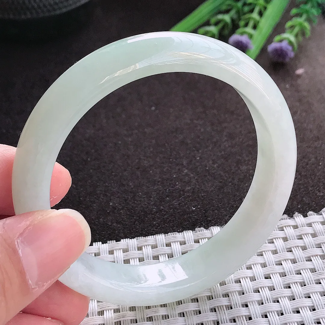 实拍翡翠A货55.5/12.6/7.9老坑秀气冰润冰晴手镯宽边翡翠玉镯女款百搭