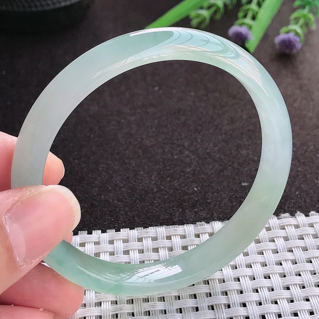 实拍翡翠A货57.5/9.7/6.8老坑冰透果冻胶冰晴手镯宽边翡翠玉镯女款百搭