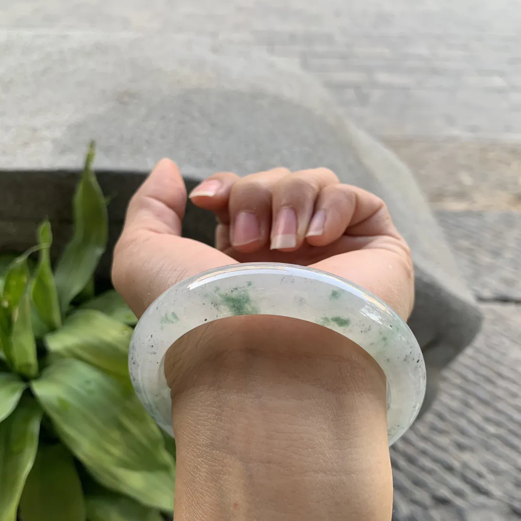 圈口57-12.5-8.8 【冰乌鸡飘花正圈手镯】正圈57 58可戴