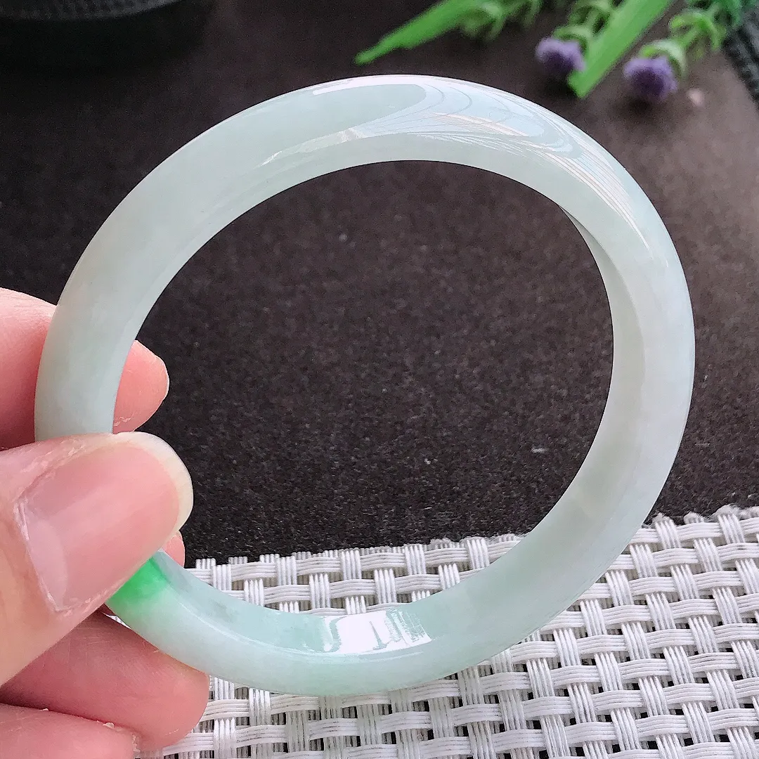 实拍翡翠A货58/9.7/7.3老坑精美飘阳绿手镯宽边翡翠玉镯女款百搭