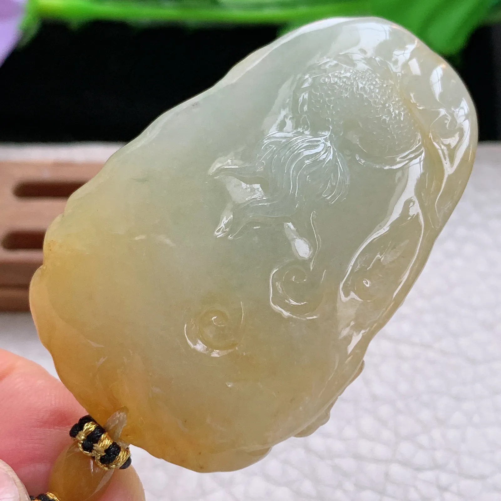 yl实拍52*34*15缅甸翡翠精雕冰双彩霸气龙牌 龙行天下玉吊坠