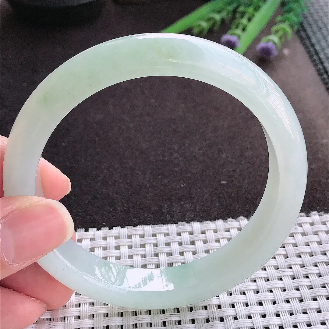 实拍翡翠A货62.5/12.6/8.9大圈口老坑冰胶果冻冰晴手镯宽边翡翠玉镯女款