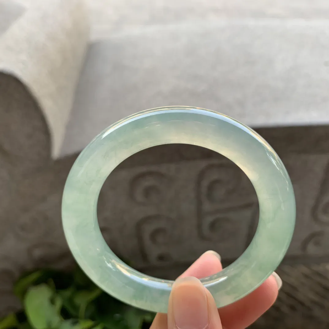 小圈口 50.3-10.1【高冰芙蓉绿圆条手镯】圆条50 51可戴