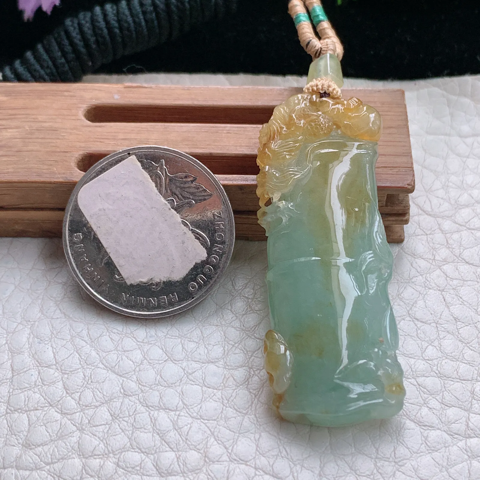 cys实拍47.8*18.3*8.2缅甸翡翠精雕冰双彩竹节 节节高玉吊坠