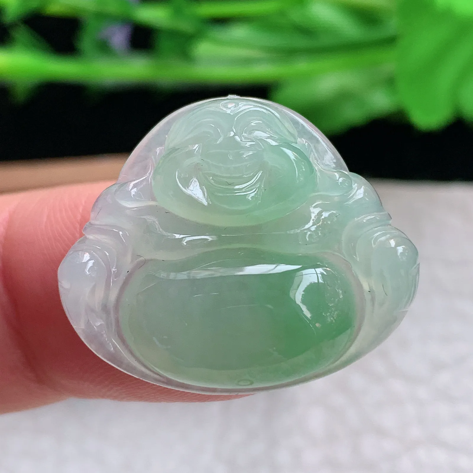 axm实拍22.3*26.6*5.8缅甸翡翠精雕冰绿饱满佛公 开心佛玉吊坠